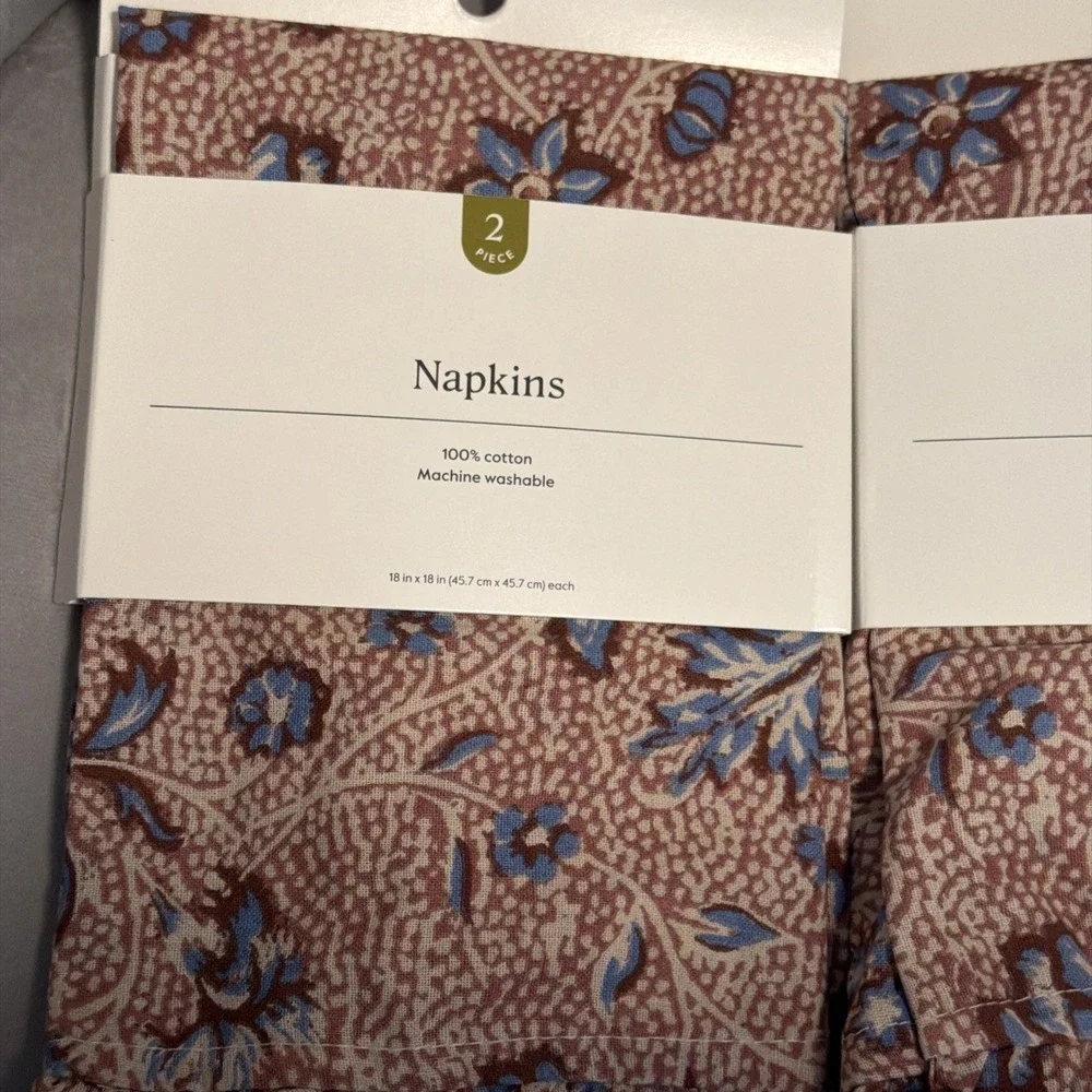 Threshold 4pc Cotton Ruffle Napkins Floral Pink Blue Block Print 18x18 New